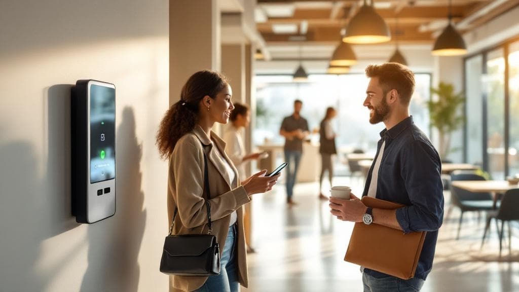 Modern coworking space with desks and natural lighting